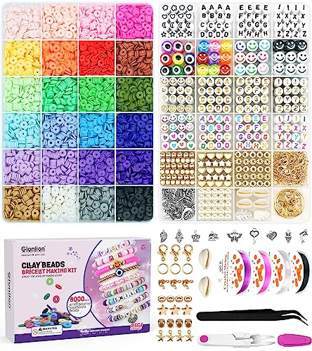 Gionlion 8000 Pcs Clay Beads Kit for Bracelet Making, 2 Boxes 24 Colors  Flat Clay Beads